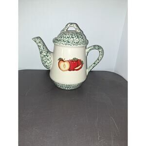 Apples & Green Spongeware - Stoneware Coffee Pot by Tender Heart